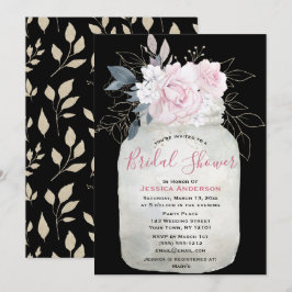 Invitación Floral de oro negro Mason Jar Bridal Shower