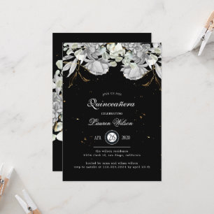 Invitación Floral de oro plateado dramático Quinceanera