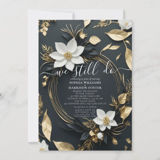 Invitación Floral de oro que aún juramos foto de renovación (Anverso)