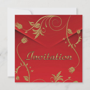 Invitación Floral de oro rojo asiático
