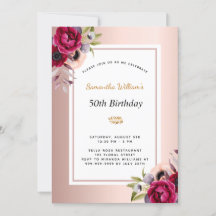 Invitación floral de oro rosa de cumpleaños