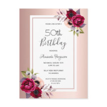 Invitación floral de oro rosa de cumpleaños