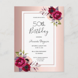 Invitación floral de oro rosa de cumpleaños