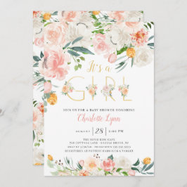 Invitación Floral de oro rosa de Rubor es un Baby Shower Chic