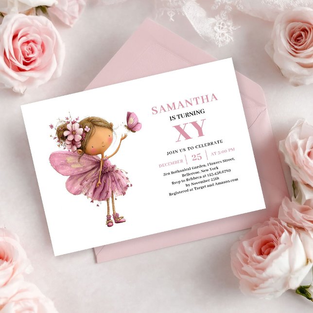 Invitación floral de oro rosa para cumpleaños de n (Fairy Girl Birthday Rose Gold Floral invitation)