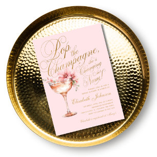 Invitación Floral de oro rosa pop la ducha de novias de champ