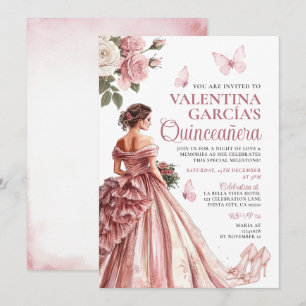 Invitación Floral de oro rosa Quinceañera 15 Anos