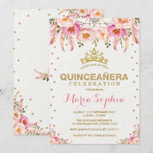 Invitación Floral de oro rosa Quinceañera Feminine Dreamcatch