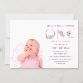 Invitación Floral de oro rosa rosado lindo primer cumpleaños