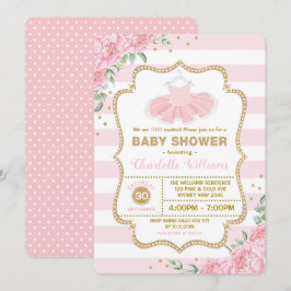 Invitación Floral de oro rosa Tutu Ballerina Chica Baby Showe