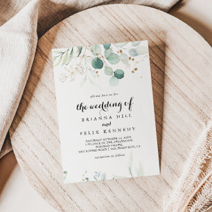 Invitación Floral De Oro Rústica Eucalyptus El Boda De
