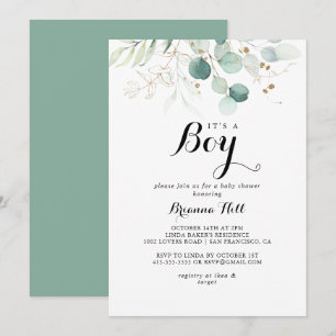 Invitación Floral de oro rústico es un niño Baby Shower