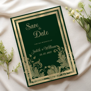 Invitación Floral de oro verde del bosque de vintage RSVP