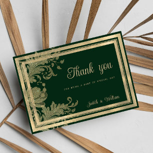 Invitación Floral de oro verde del bosque vintage Gracias