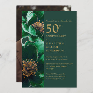 Invitación Floral de oro verde esmeralda en 50 años foto