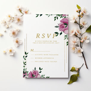 Invitación Floral de oro verde lila acuarela RSVP