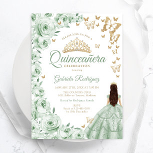 Invitación Floral de oro verde sabio Quinceanera
