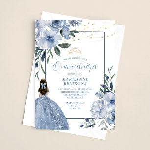 Invitación Floral de oro y azul turquesa Quinceañera
