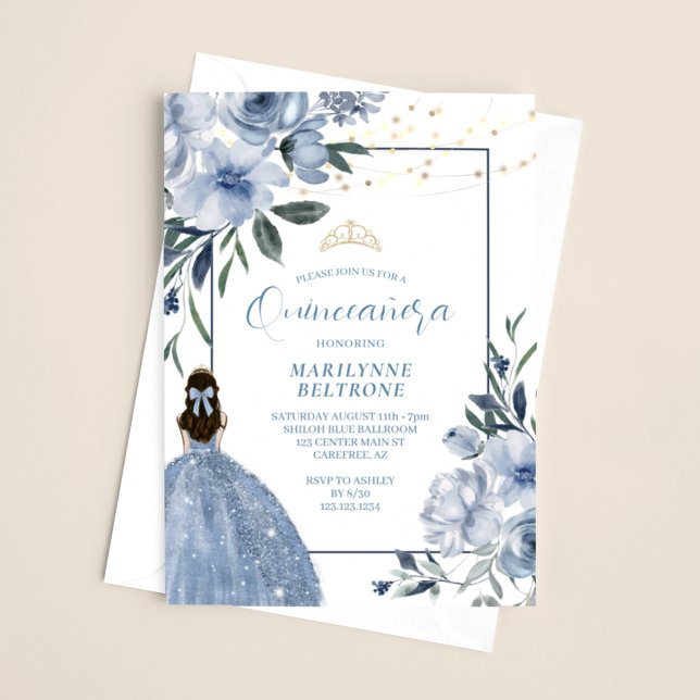 Invitación Floral de oro y azul turquesa Quinceañera (Subido por el creador)