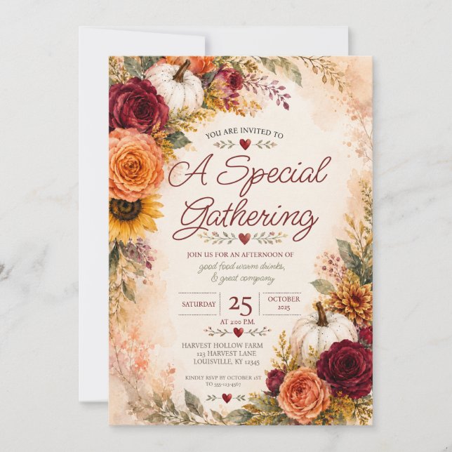 Invitación floral de otoño  (Anverso)