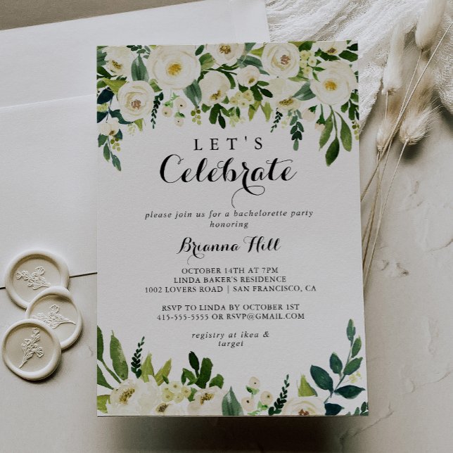 Invitación Floral de otoño blanca y verde celebremos a la Fie (Subido por el creador)