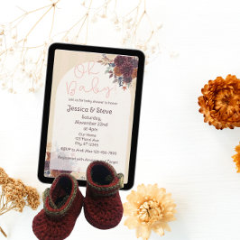 Invitación Floral de Otoño, Burgundy, Naranja, Crema para Bab