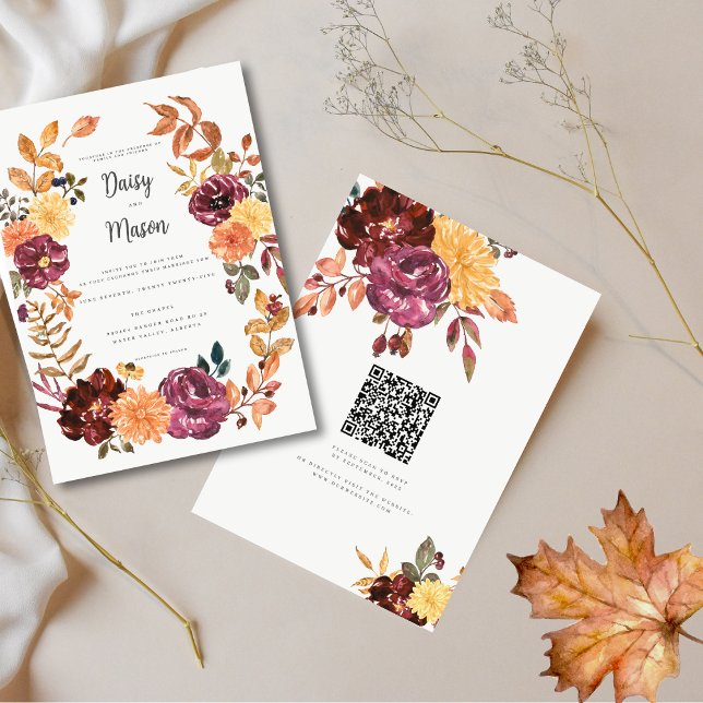 Invitación Floral de otoño con florecimiento de la acuarela B (Subido por el creador)