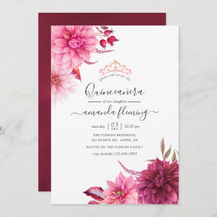 Invitación Floral de otoño de borgoña y Rubor Quinceañera