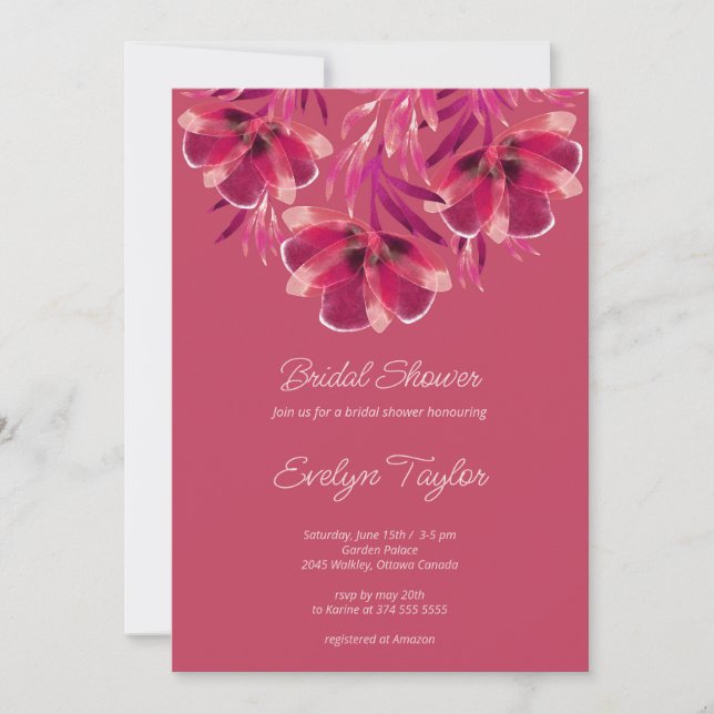 Invitación Floral de otoño, ducha de novia Viva Magenta (Anverso)