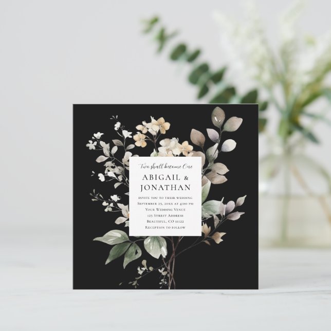 Invitación Floral de otoño elegante sobre Boda cristiano negr (Anverso de pie)