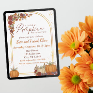 Invitación Floral de otoño, oro, ducha de bebé de una calabaz
