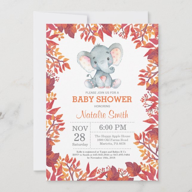 Invitación floral de otoño para baby shower de ele (Anverso)