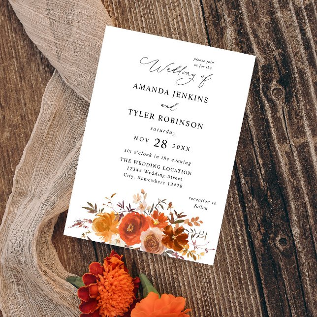 Invitación Floral de otoño roja y Naranja 2 Boda (Subido por el creador)