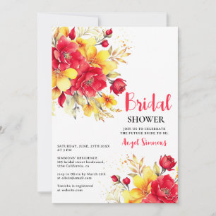 Invitación Floral de otoño rojo caliente brillante guión flor