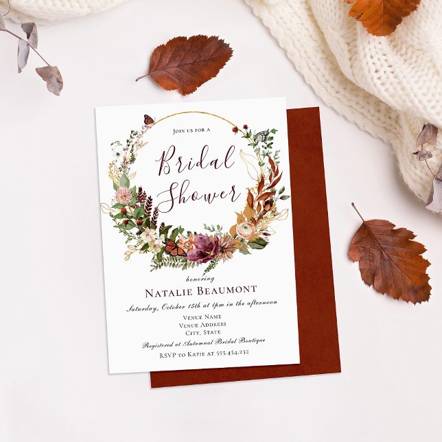 Invitación Floral de otoño rústica y ducha de novia verde (Subido por el creador)
