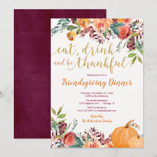 Invitación Floral de otoño rústico Amistad Cena