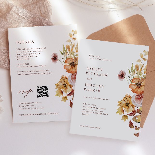 Invitación Floral de otoño rústico Boda QR (Subido por el creador)