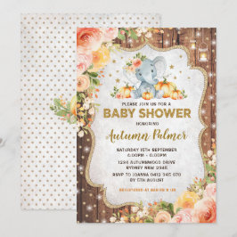 Invitación Floral de otoño sobre el elefante de calabaza Baby