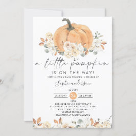 Invitación Floral De Otoño Un Pequeño Calabaza Cae En Baby Sh