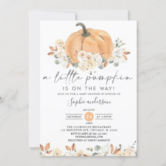 Invitación Floral De Otoño Un Pequeño Calabaza Cae En Baby Sh