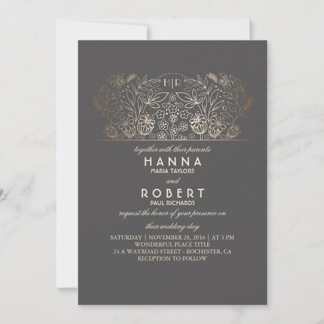 Invitación Floral de país - Boda de oro de romance eterno (Anverso)