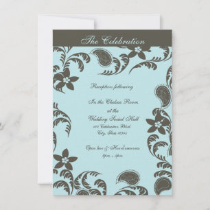 Invitación Floral de paisley azul y marrón