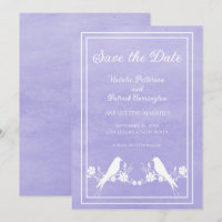 Invitación floral de pajarito de amor morado para
