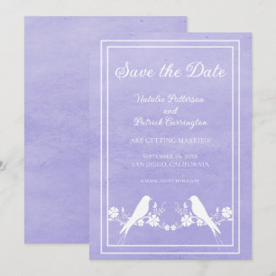 Invitación floral de pajarito de amor morado para 