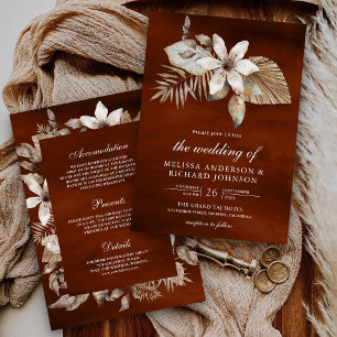 Invitación Floral de palmas secas todo en un Boda Naranja que