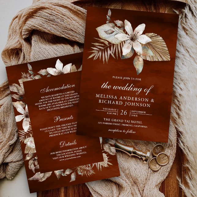 Invitación Floral de palmas secas todo en un Boda Naranja que (Subido por el creador)