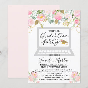 Invitación floral de partido de graduación virtual