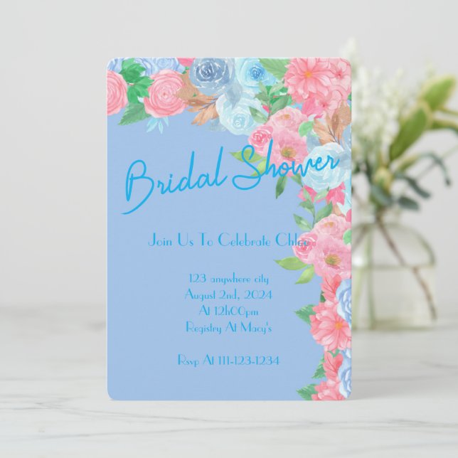 INVITACIÓN FLORAL DE PASTEL DE DUCHA BRIDAL (Anverso de pie)