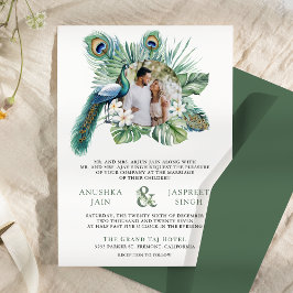 Invitación Floral de pavo real tropical india en un solo Boda