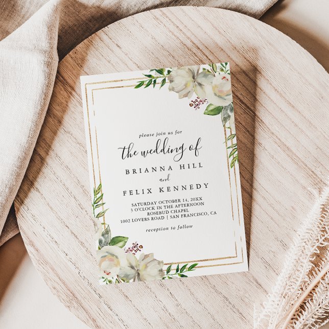 Invitación Floral De Peonía Geométrica De Oro El Boda De (Subido por el creador)